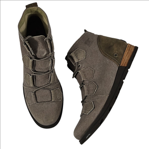Sorel Major Taupe Grey Canvas & Leather Lace Up Ankle Boots Size 8.5